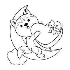 Valentine Day Coloring Page with cute husky