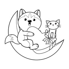 Valentine Day Coloring Page with cute husky