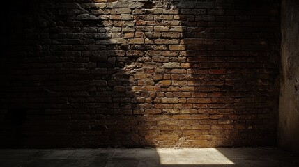 Weathered Brick Wall with Dramatic Lighting Ideal for Texture Backgrounds and Artistic Projects