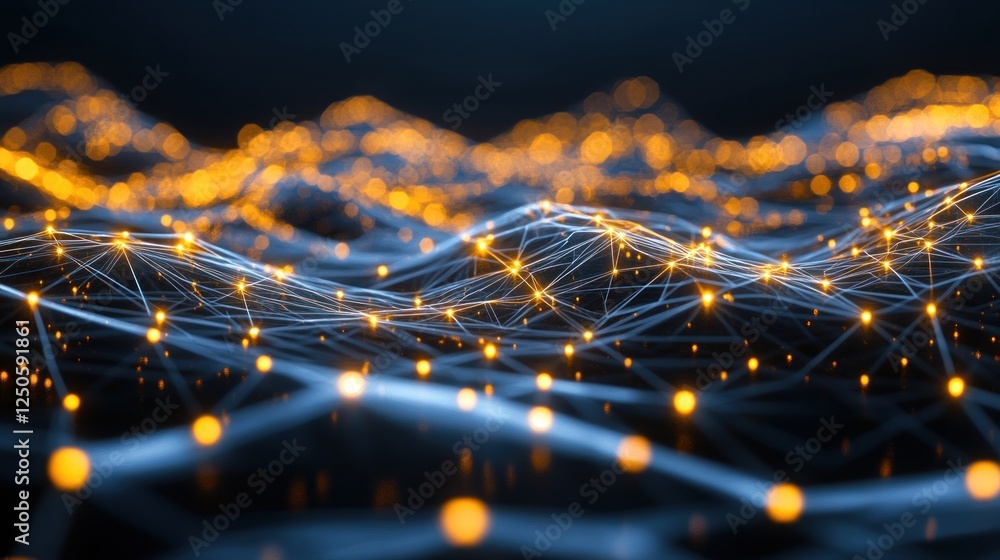 Poster abstract neural network connection with glowing nodes and interlinked lines