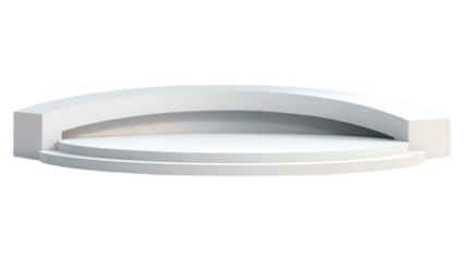 Curved Podium Stage Design, innovative modular elements, sleek white backdrop, ideal for presentations and events, versatile and modern aesthetic