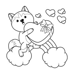 Valentine Day Coloring Page with cute husky