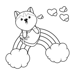 Valentine Day Coloring Page with cute husky