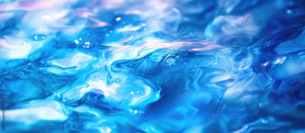 Aufkleber colorful oil droplets floating on a shimmering blue water surface creating mesmerizing abstract patt