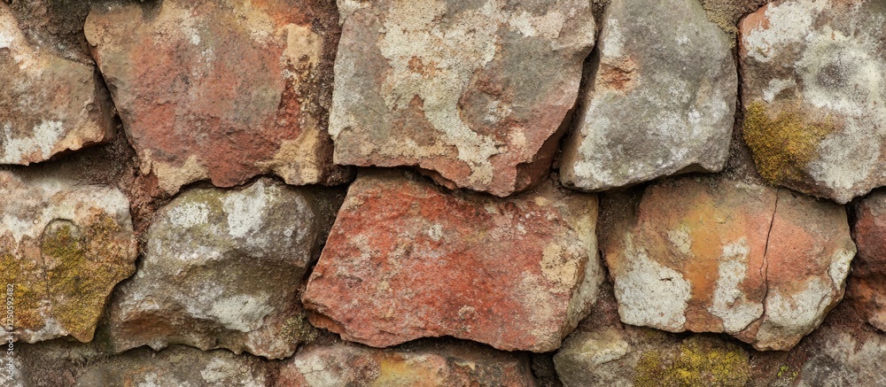 Poster weathered rustic stone wall featuring irregularly shaped bricks and blocks highlighting texture and 
