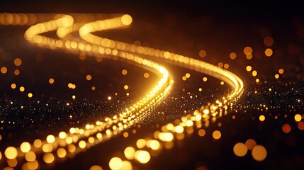 Fototapeta premium Golden light trails, dark background, abstract art, luxury design