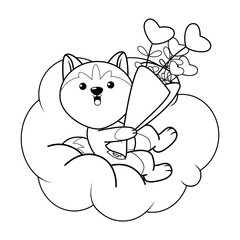 Valentine Day Coloring Page with cute husky