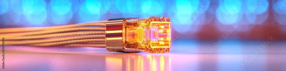Aufkleber futuristic cyber aesthetic fiber optic cable with metallic textures in high-tech data center setup -
