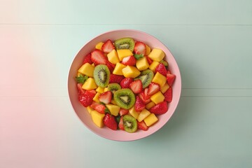 Pink bowl fruit salad pastel background