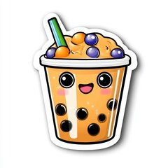 Cute and Colorful Bubble Tea Illustration with Smiling Face