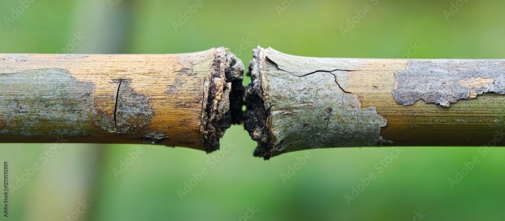 Poster aging bamboo with cracked texture showing deterioration and fading color in a natural green backgrou