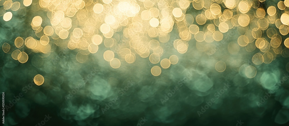 Poster golden bokeh with green haze creating a dreamy abstract background perfect for various design projec