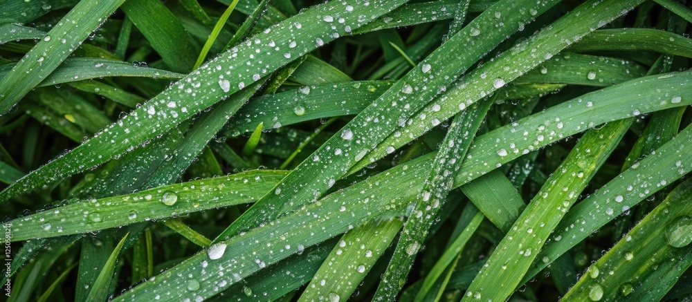Aufkleber lush green grass texture with water droplets creating a fresh and vibrant natural background for var