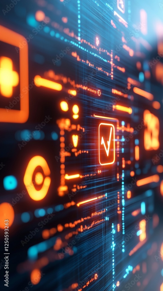 Poster Futuristic Digital Dashboard Emergency System Icons on Virtual Interface - Tech Innovation for Modern Safety and Risk Management Solutions