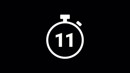 15 seconds countdown, Analog of simple clean timer motion graphic with text numbers, in and out, exercise pause, animated icon on a transparent background