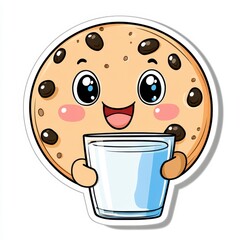 Obraz premium Cute Cartoon Cookie Character Holding a Glass of Milk
