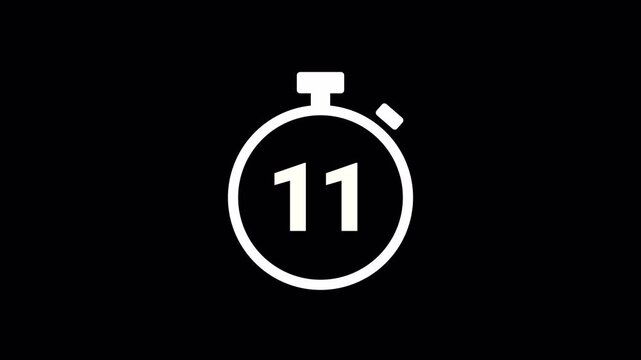 15 seconds countdown, Analog of simple clean timer motion graphic with text numbers, in and out, exercise pause, animated icon on a transparent background
