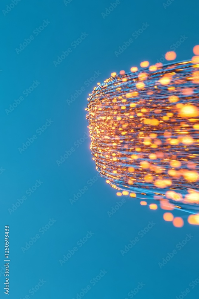 Poster Futuristic Fiber Optic Flow Abstract Glowing Network on Blue - Cutting-Edge Digital Communication and Visualization for Tech Innovation in Business Analytics