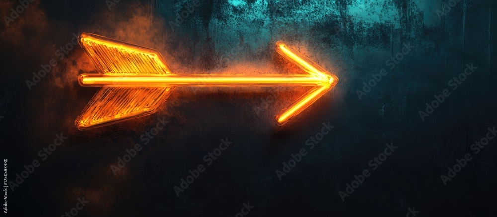 Poster neon arrow sign glowing in darkness symbolizing freedom and creativity with empty space for customiz