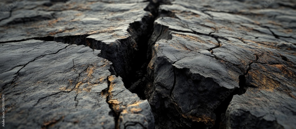 Poster cracked earth texture showcasing natural fault lines with deep crevices ideal for backgrounds or des