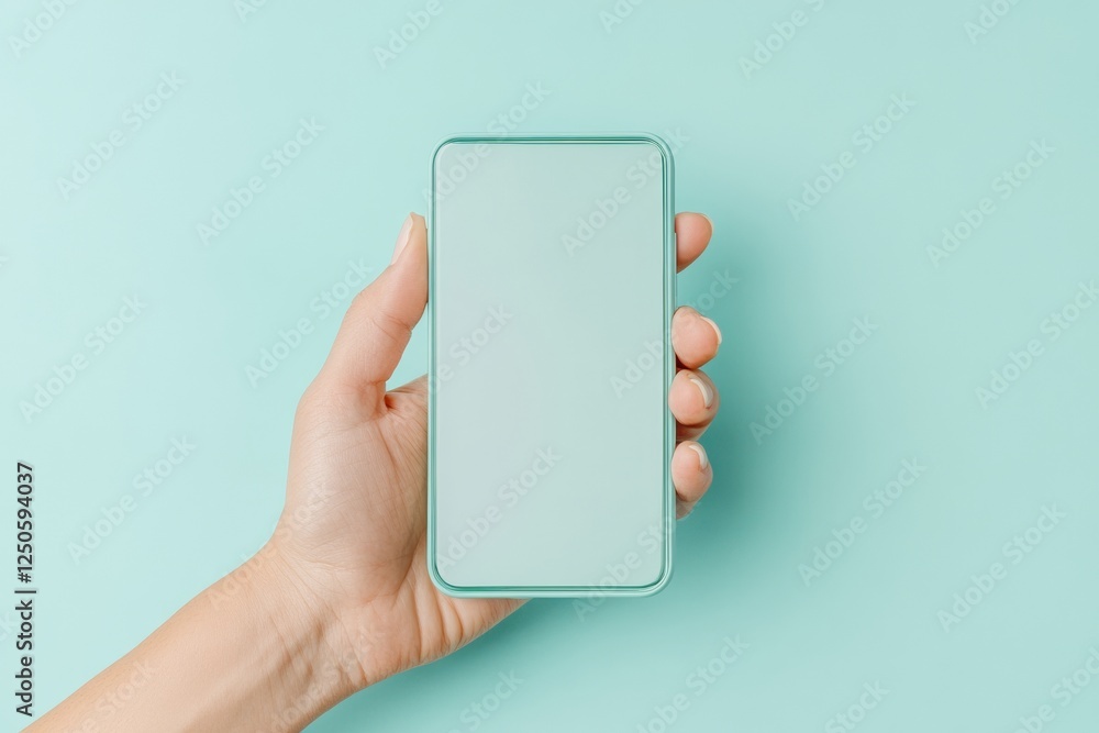 Poster Turquoise Virtual Interface Modern Woman Gesturing Video Call on Smartphone Frame - Digital Networking Content and Innovative Remote Communication Design