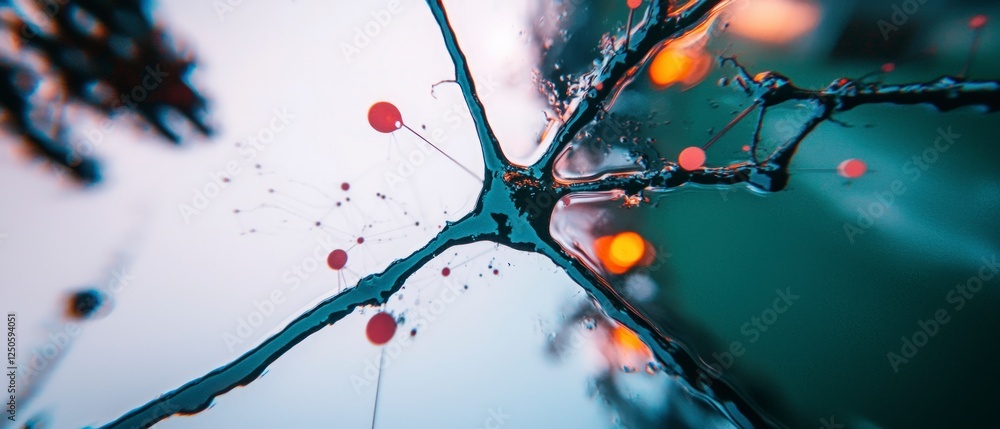 Poster abstract neural network microscopic view with red and orange lights