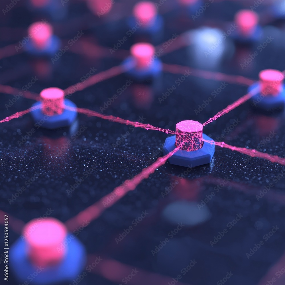 Aufkleber abstract network visualization: pink and blue nodes connected by glowing lines on a dark background
