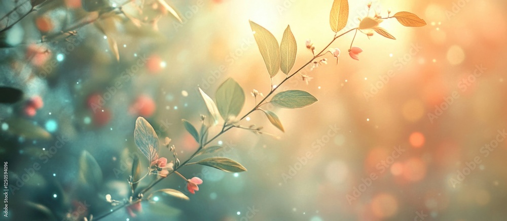 Poster dreamy natural bokeh background with soft light and delicate flora for artistic and creative project