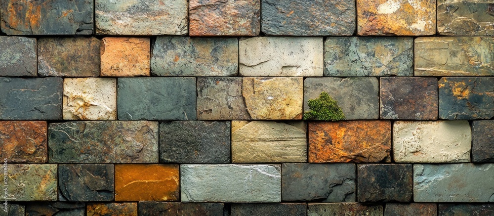 Poster colorful textured brick wall featuring a variety of shapes and hues creating a unique and rustic bac