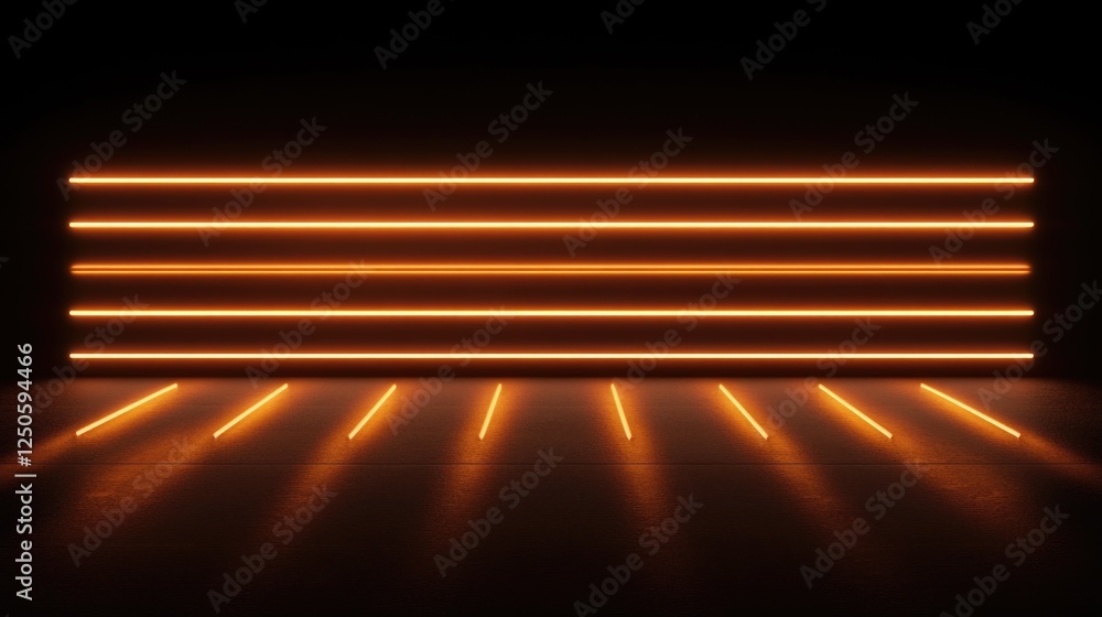 Poster orange neon laser lines against dark background 3d visualization abstract design for futuristic and 