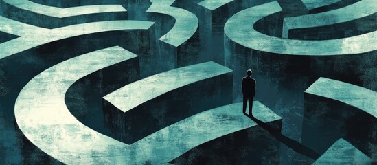 Navigating Business Challenges with Labyrinthine Paths and Space for Custom Text