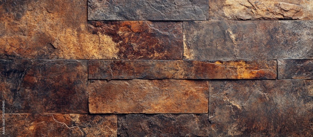 Aufkleber textured rustic stone wall background with dark earthy tones highlighting natural pattern and depth 