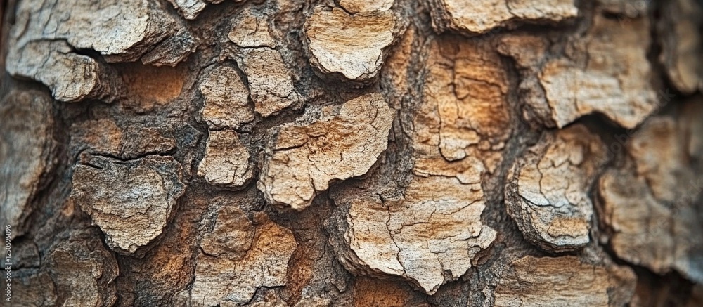 Poster detailed close-up of weathered tree bark showcasing intricate texture patterns and natural earthy to