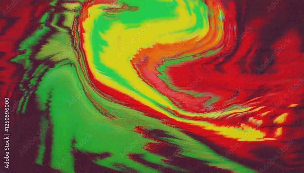 Poster abstract digital swirl pattern with vibrant red, green, yellow colors, creating a hypnotic wave like