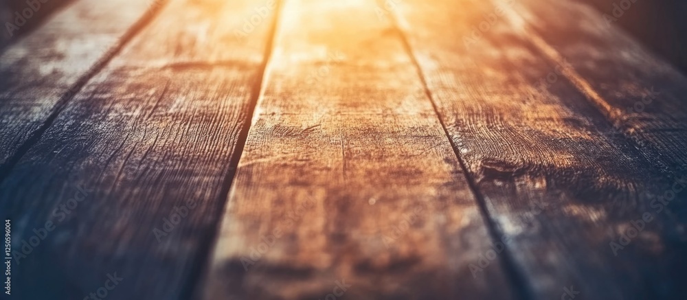 Poster warm rustic wooden surface with a weathered texture reflecting soft natural light in a cozy setting.