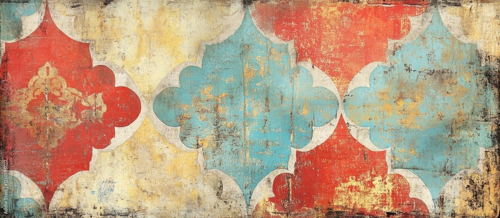 Aufkleber vintage textured wall art with retro colorful patterns and distressed finish suitable for background