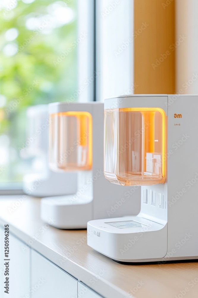 Fototapete Modern Minimalist Laboratory Automated Analysis Equipment with Transparent Acrylic and Soft Lighting - Efficient Clinical Research for Healthcare Innovation and Workflow Optimization