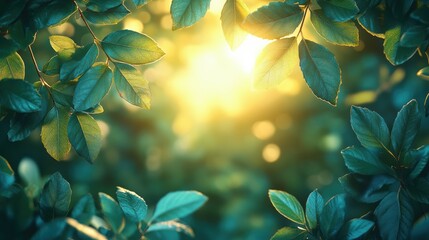 Natural High-Quality Background with Green Leaves and Sunlight