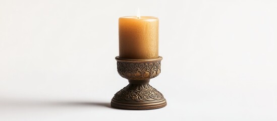 Antique candle lamp on retro holder isolated against a clean white background showcasing vintage...