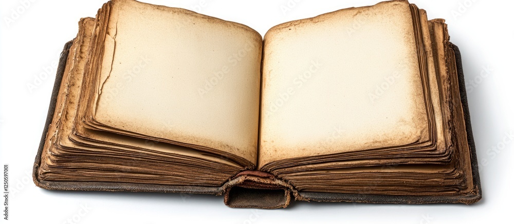 Poster vintage open book with blank aged pages isolated on white background ideal for mockup design and tex