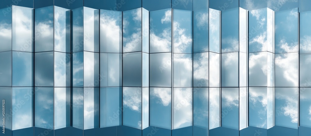 Poster modern office building window facade reflecting clouds and sky in glass panels creating an abstract 