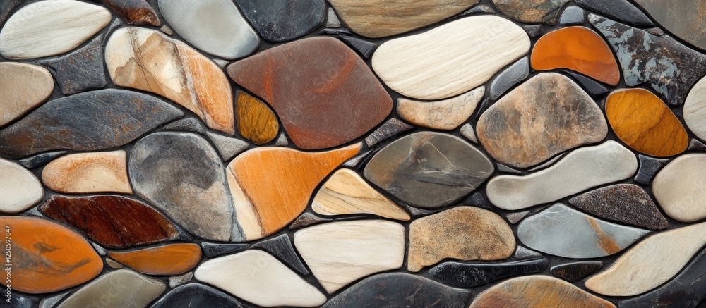 Poster natural colored pebble stones textured background in a horizontal view showcasing earthy tones and s