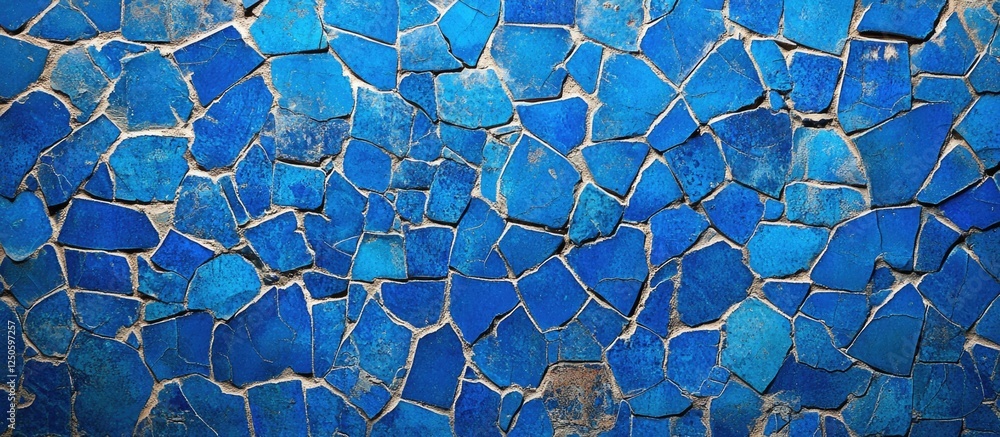 Poster blue mosaic tile texture with cracked surface for background and abstract design elements