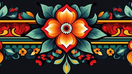 Vibrant Floral Border Design with Intricate Details and Rich Color Palette