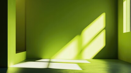 Bright Neon Green Interior Room with Natural Shadows and Light Accents Perfect for Mockup Presentations and Design Projects.