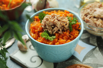 Houria, cooked carrot salad, a traditional dish of Tunisian cuisine