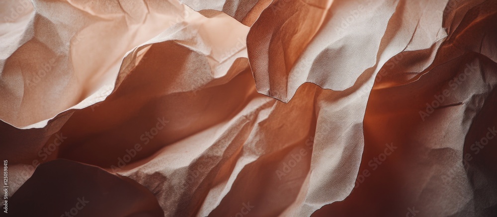 Poster crumpled brown paper texture with soft folds and shadows for creative backgrounds and design project