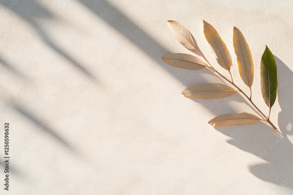 Poster Minimalist Digital Marketing Visual Neutral Leaf Shadow Patterns on Textured Canvas - Enhancing Eco-Friendly Branding and Aesthetic Content Creation