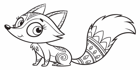Naklejka premium Stylized fox illustration, turquoise and white color scheme, intricate swirling patterns
