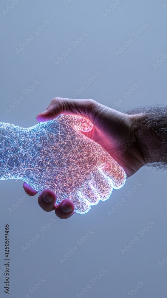 Poster Digital Connection Human and AI Handshake in Cybernetic Mesh - Embracing Innovation and Trust in Tech-Driven Business Solutions for Enhanced Collaboration